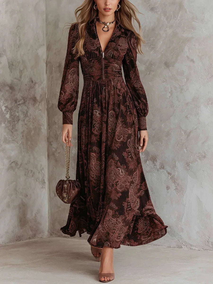 La Scintilla | ABITO LUNGO CON STAMPA VINTAGE ELEGANTE