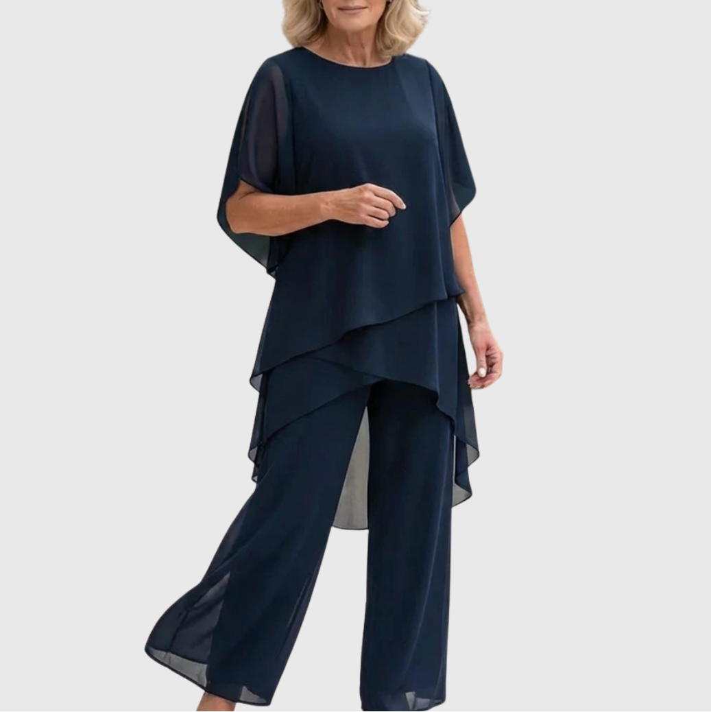 Linda | Completo con pantaloni palazzo drappeggiati