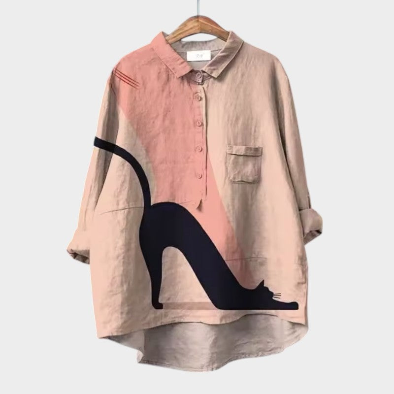 Liliana™ | Blusa in Lino Senza Tempo con Gatti Colorati per Comfort