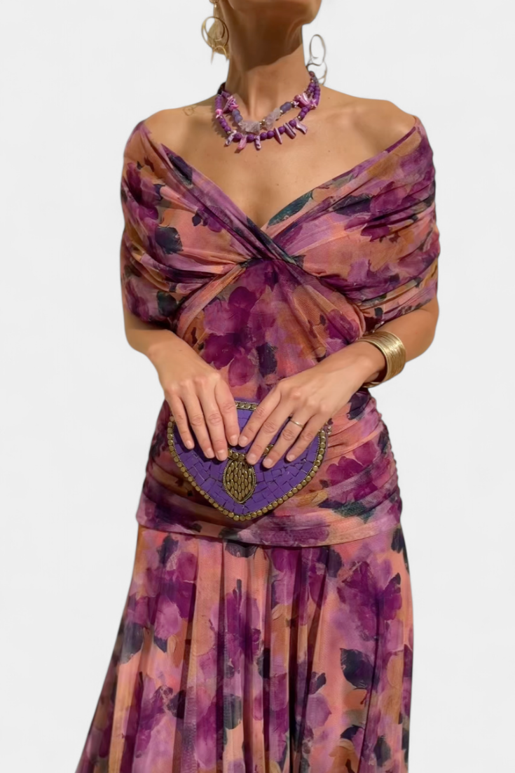 Florendra™ | Vestido Largo Floral con Cuello en V