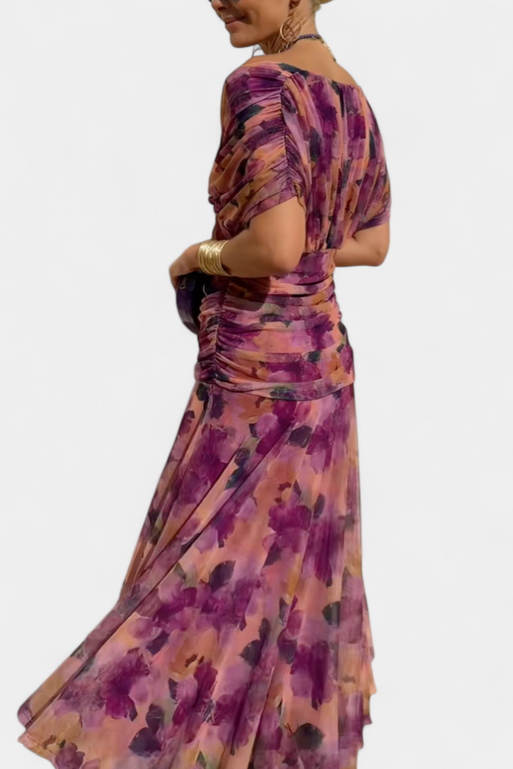 Florendra™ | Vestido Largo Floral con Cuello en V