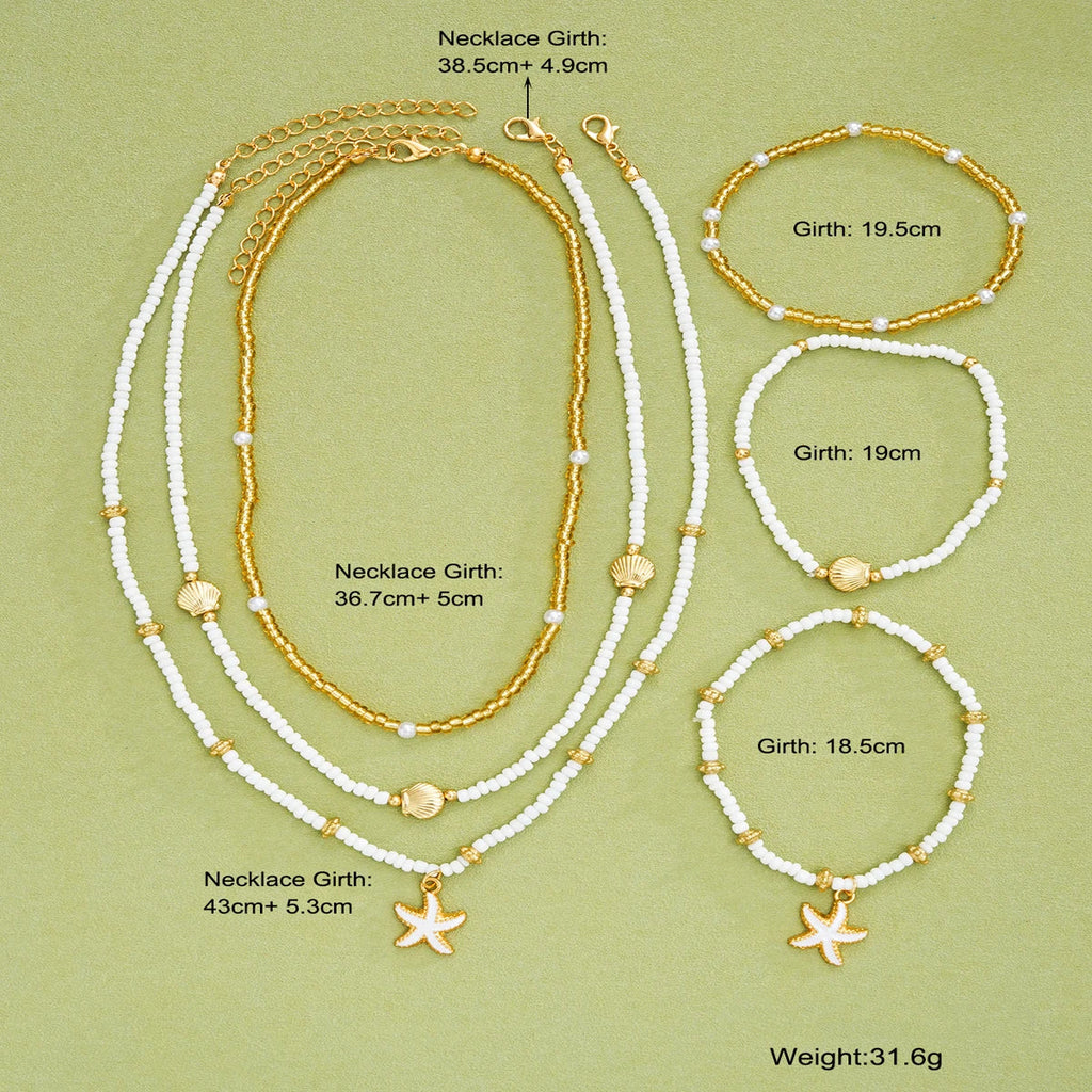 Conjunto de joyas de estrella de mar y cuentas - 6 piezas