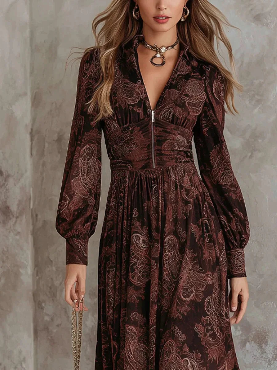 Elissea | VESTIDO LARGO CON ESTAMPADO VINTAGE ELEGANTE