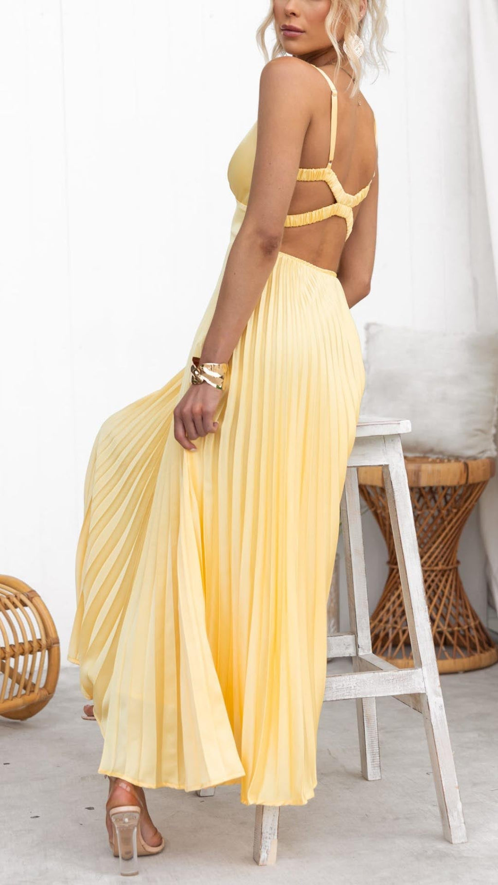 Malka™ | Abito Maxi Plissettato con Scollatura a V
