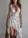 Perrine | Vestido Mini Floral Retro con Escote en V y Tirantes Finos