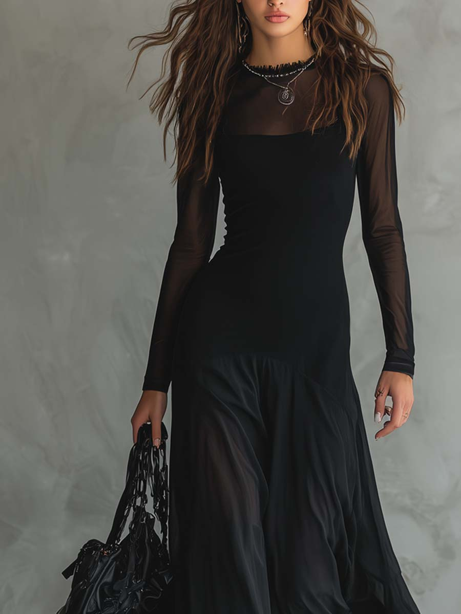 Mara - Vestido esencial largo holgado de tul negro