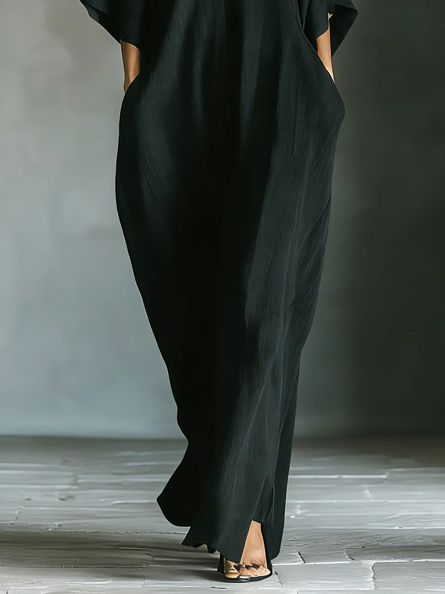 Alessandra™ | Abito lungo nero oversize minimalista con maniche a kimono
