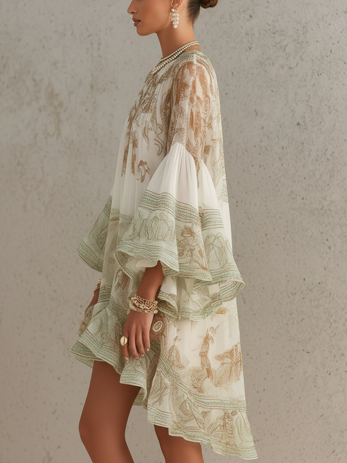 Rosalie | Vestido Mini de Muselina con Mangas Volantes y Dobladillo Rayado Verde