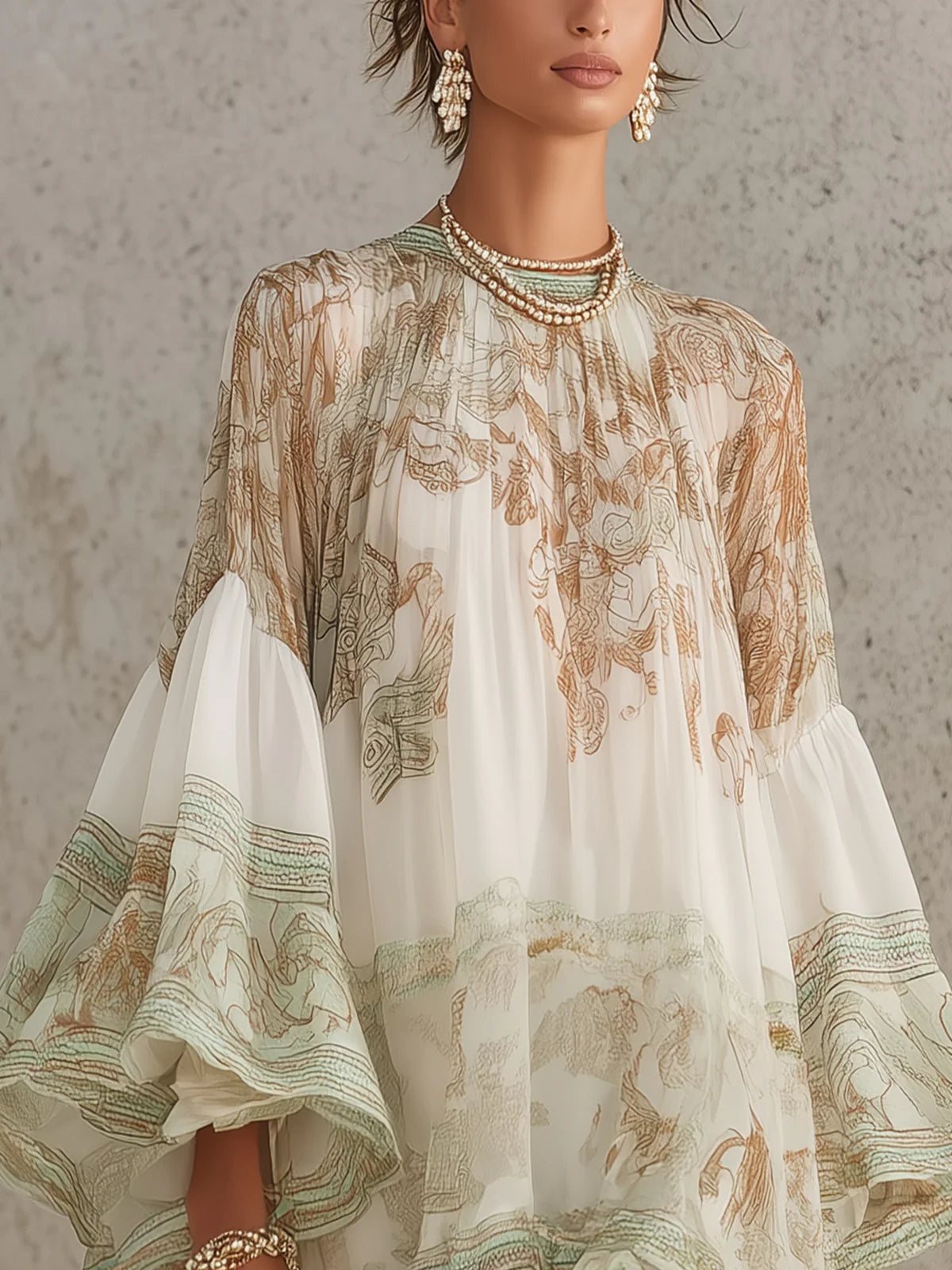 Rosalie | Vestido Mini de Muselina con Mangas Volantes y Dobladillo Rayado Verde