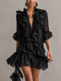 Anaïs | Vestido Mini de Muselina Negra con Volantes