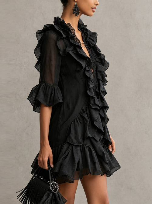 Anaïs | Vestido Mini de Muselina Negra con Volantes