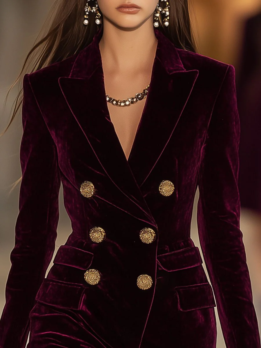 La Scintilla | ABITO BLAZER IN VELLUTO CON BOTTONI DORATI