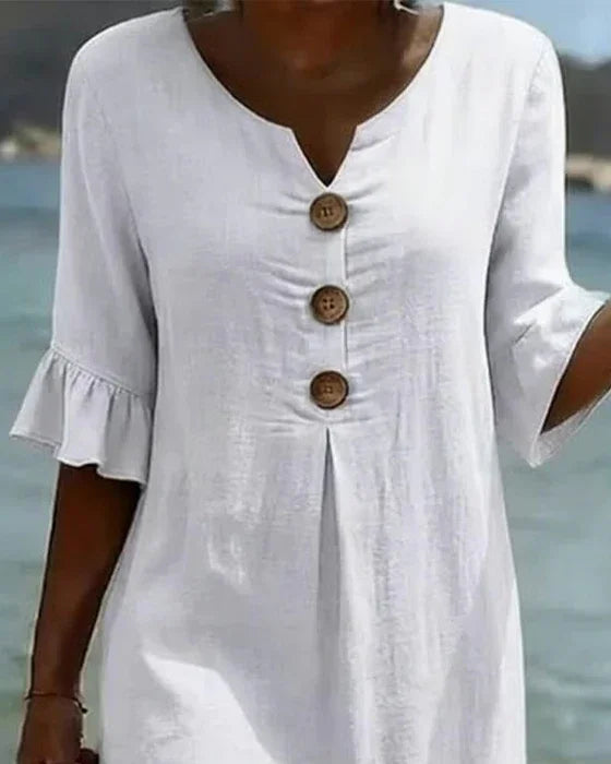 Vanesa™ | Bata Texturizada Con Mangas Abullonadas y Botones