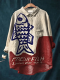 Maglietta Casual con Stampa di Pesci da Donna