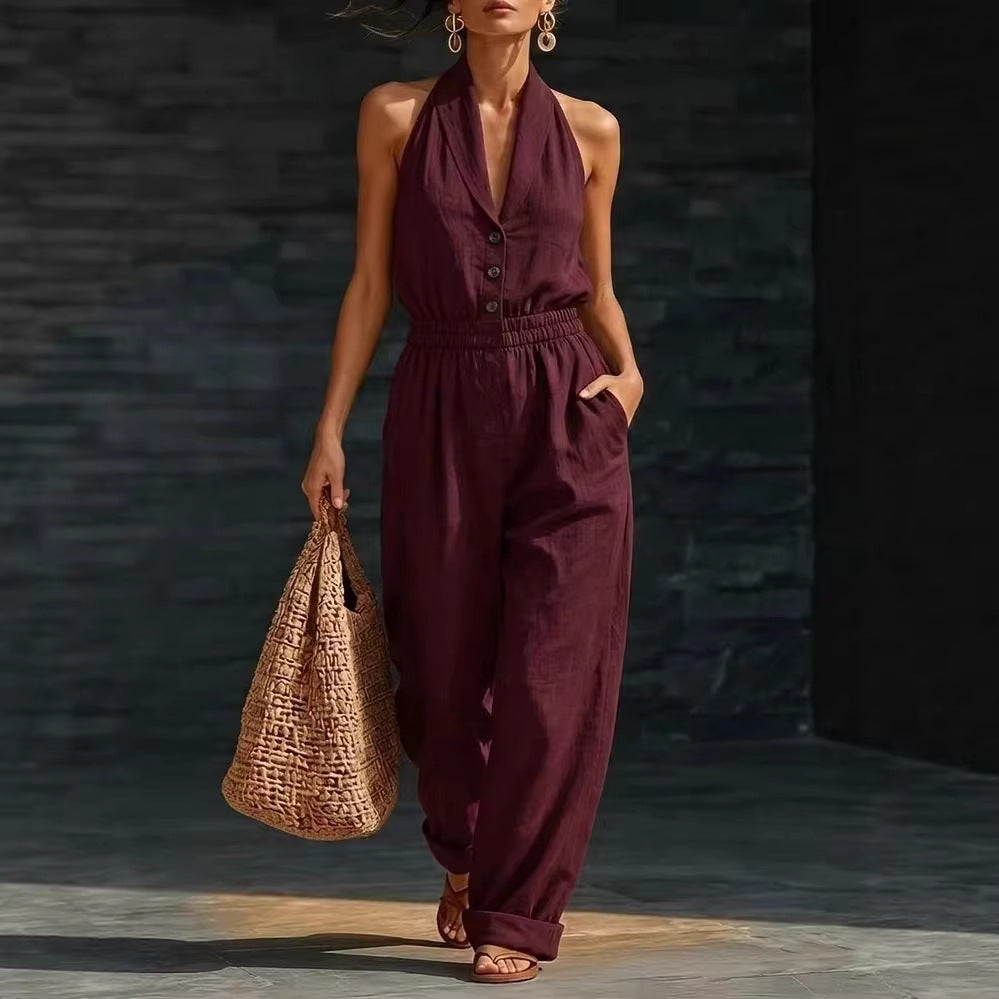 Tuta Slimming V-Neck in Colore Unito alla Moda
