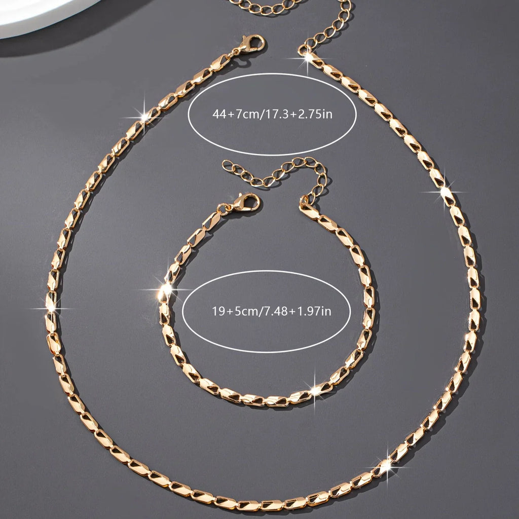 Conjunto de Collar y Pulsera en Oro de 18K Elegante
