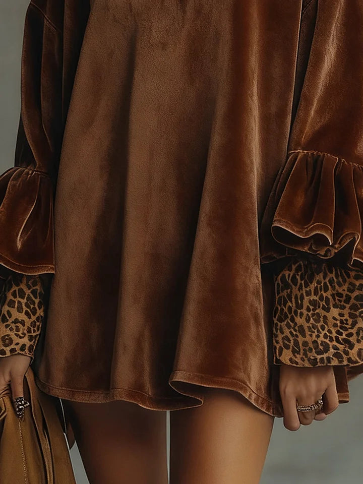 La Scintilla | ABITO A CAMPANA IN VELLUTO CON MANICHE LEOPARDO