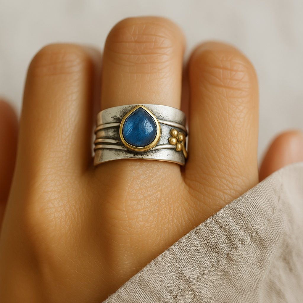Anillo Vintage Zafiro Azul Baño de Plata