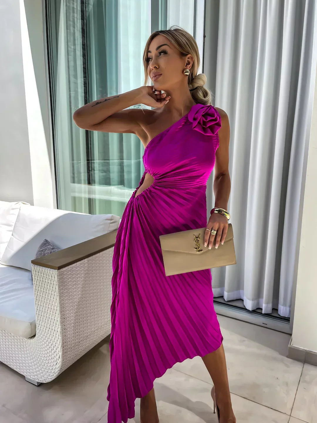 Eya™ | Elegante Abito Maxi Floreale a Spalla Unica