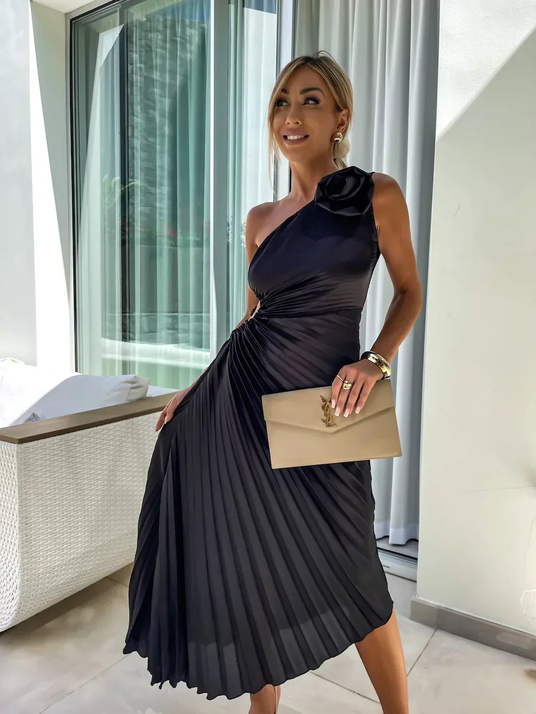 Eya™ | Elegante Abito Maxi Floreale a Spalla Unica
