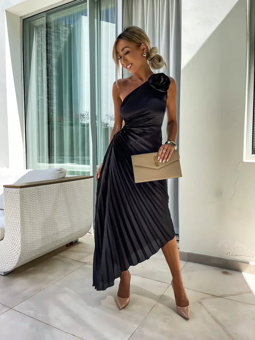 Eya™ | Elegante Abito Maxi Floreale a Spalla Unica