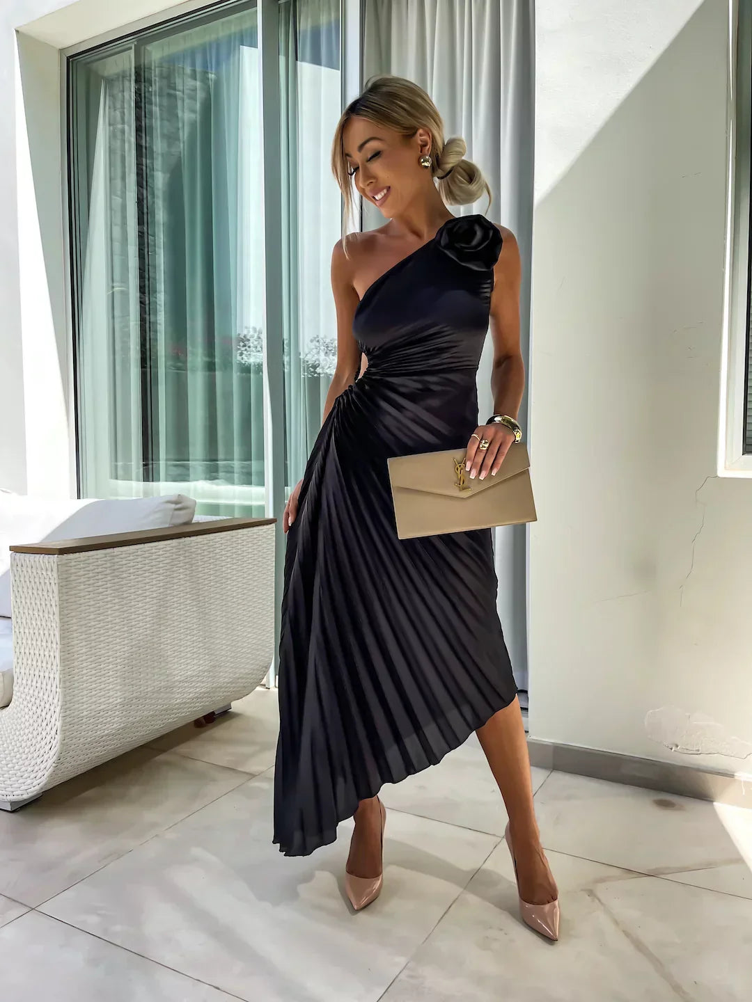 Eya™ | Elegante Vestido Maxi Floral de Un Solo Hombro