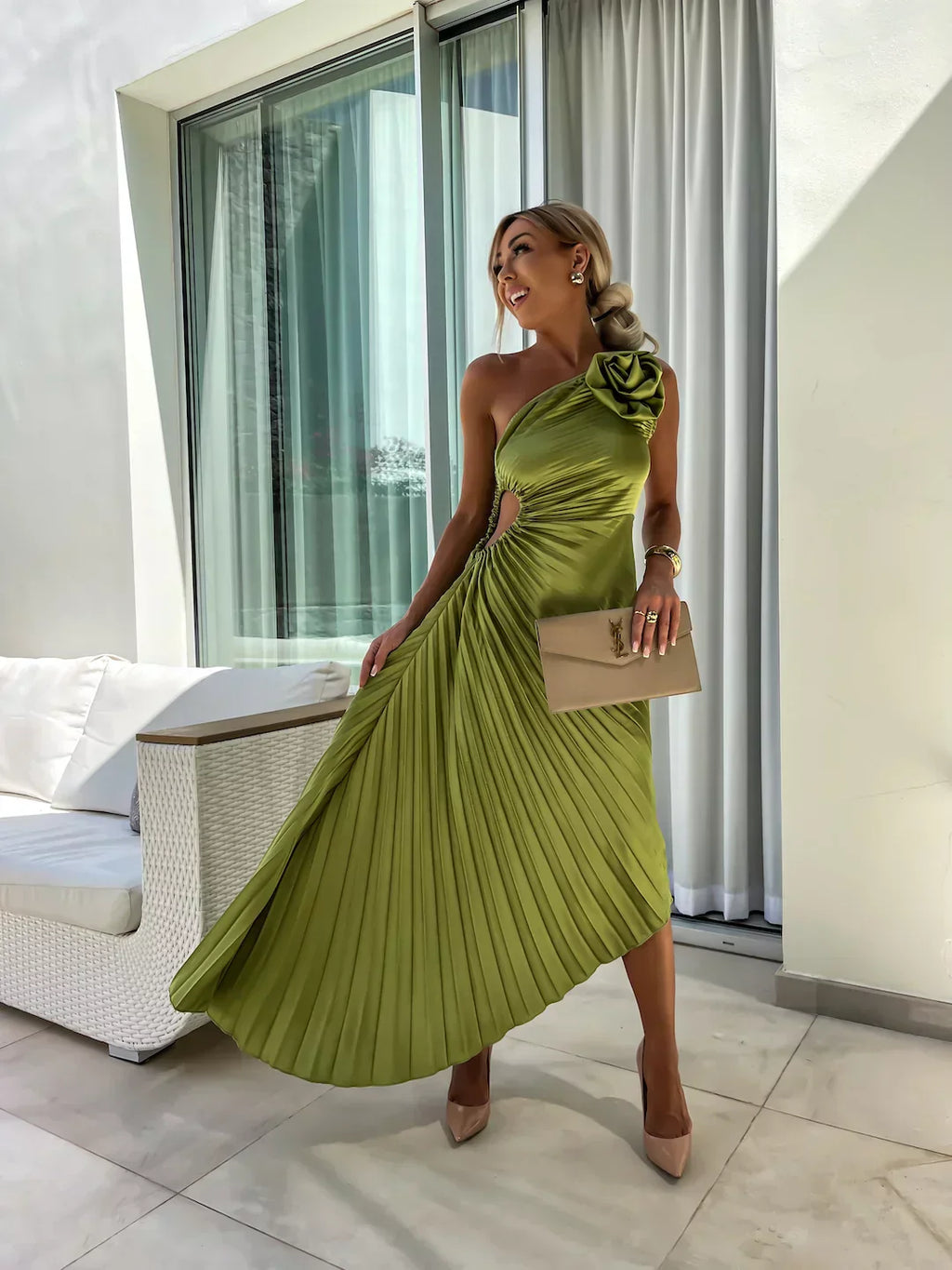 Eya™ | Elegante Abito Maxi Floreale a Spalla Unica
