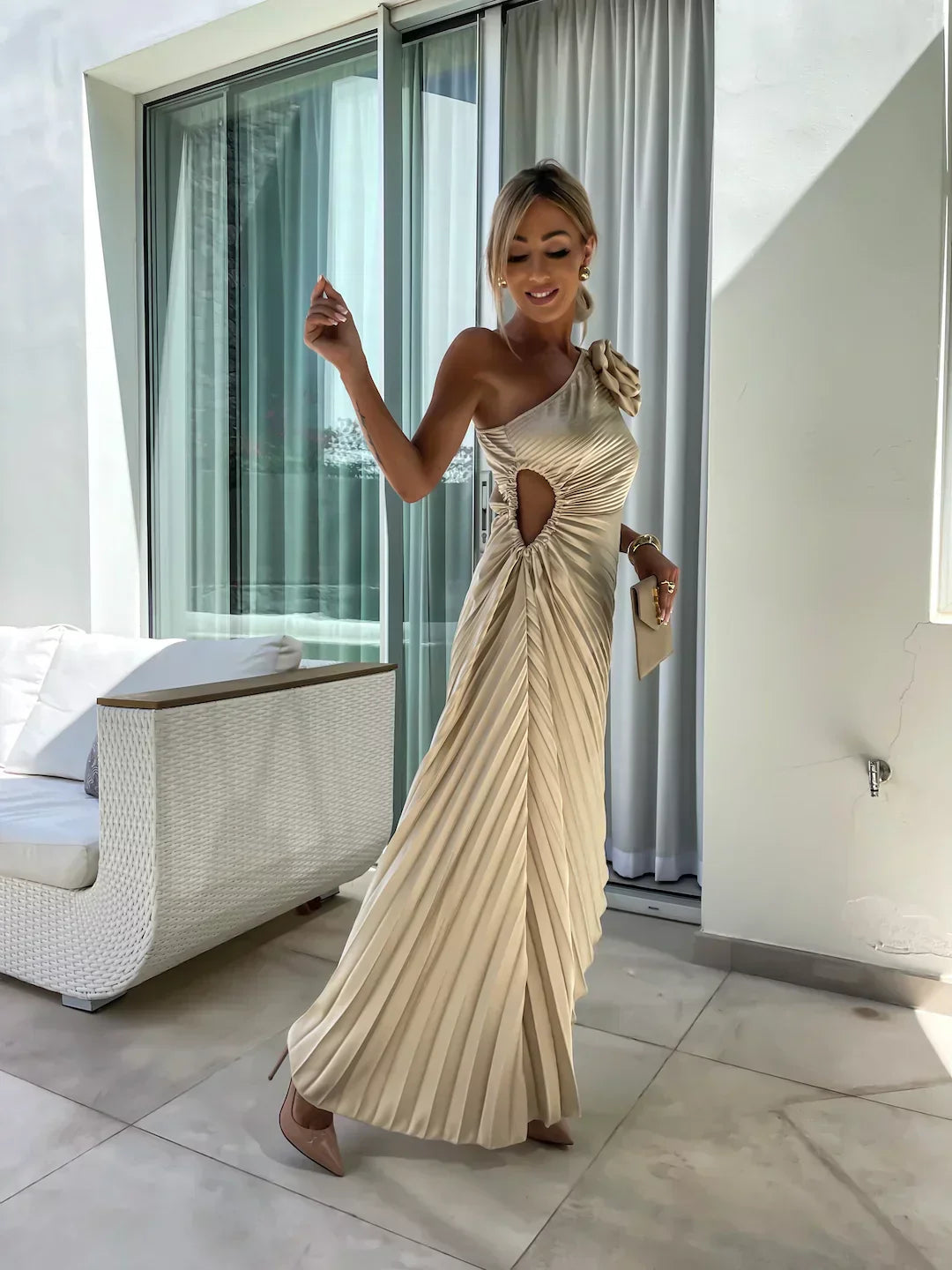 Eya™ | Elegante Vestido Maxi Floral de Un Solo Hombro
