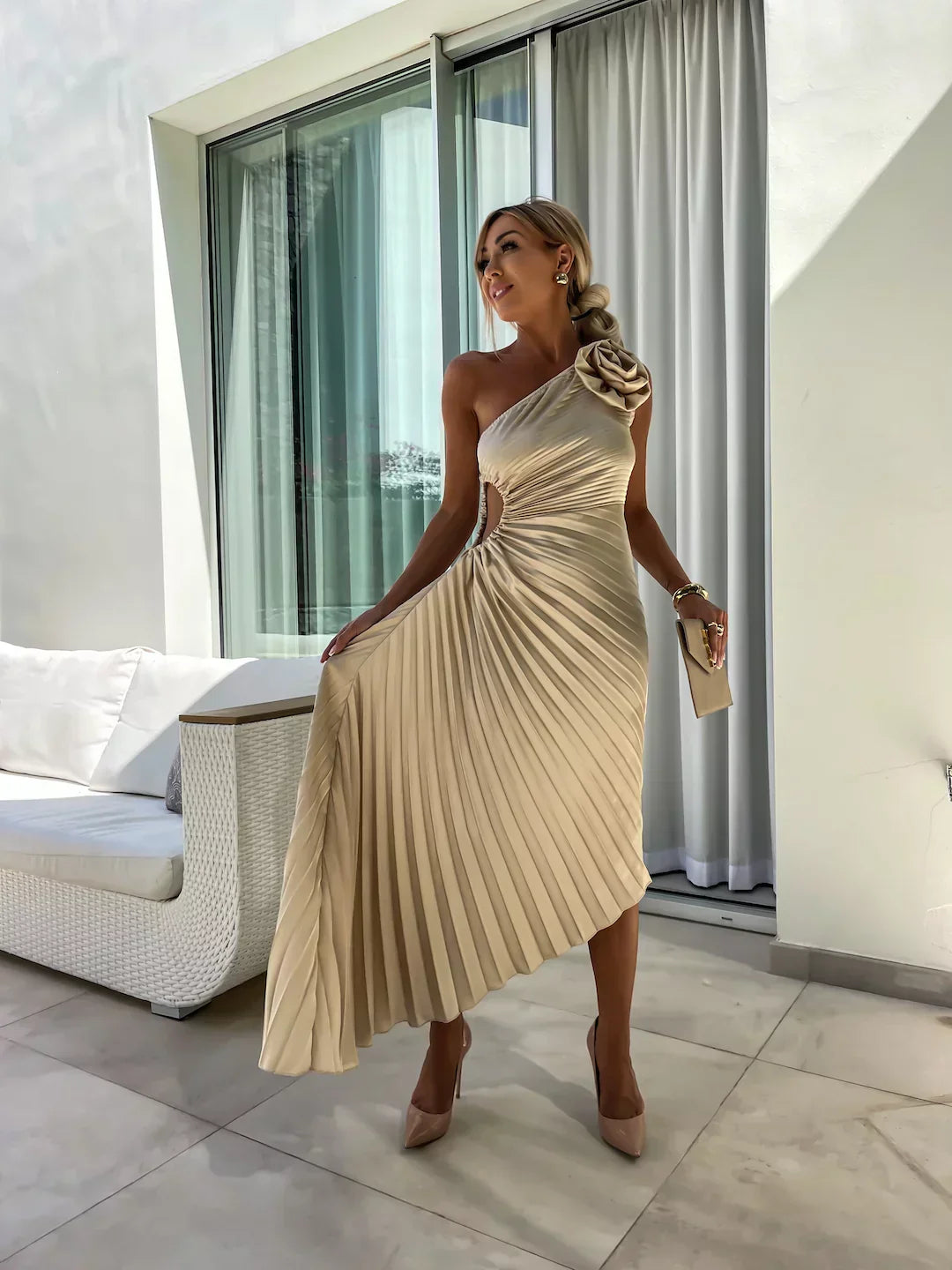 Eya™ | Elegante Abito Maxi Floreale a Spalla Unica