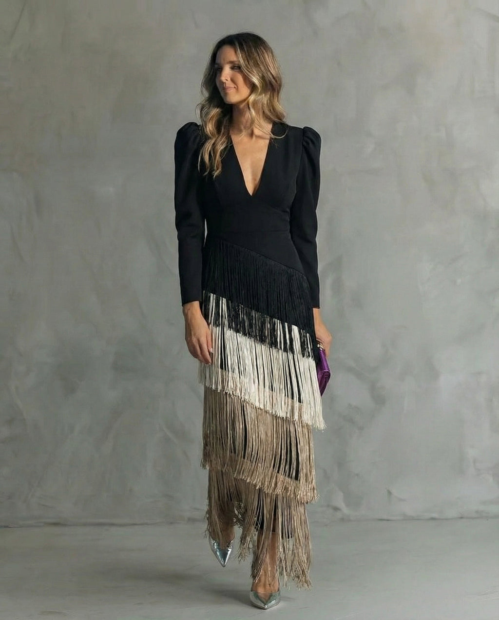 Chiara - Abito elegante con maniche a frange