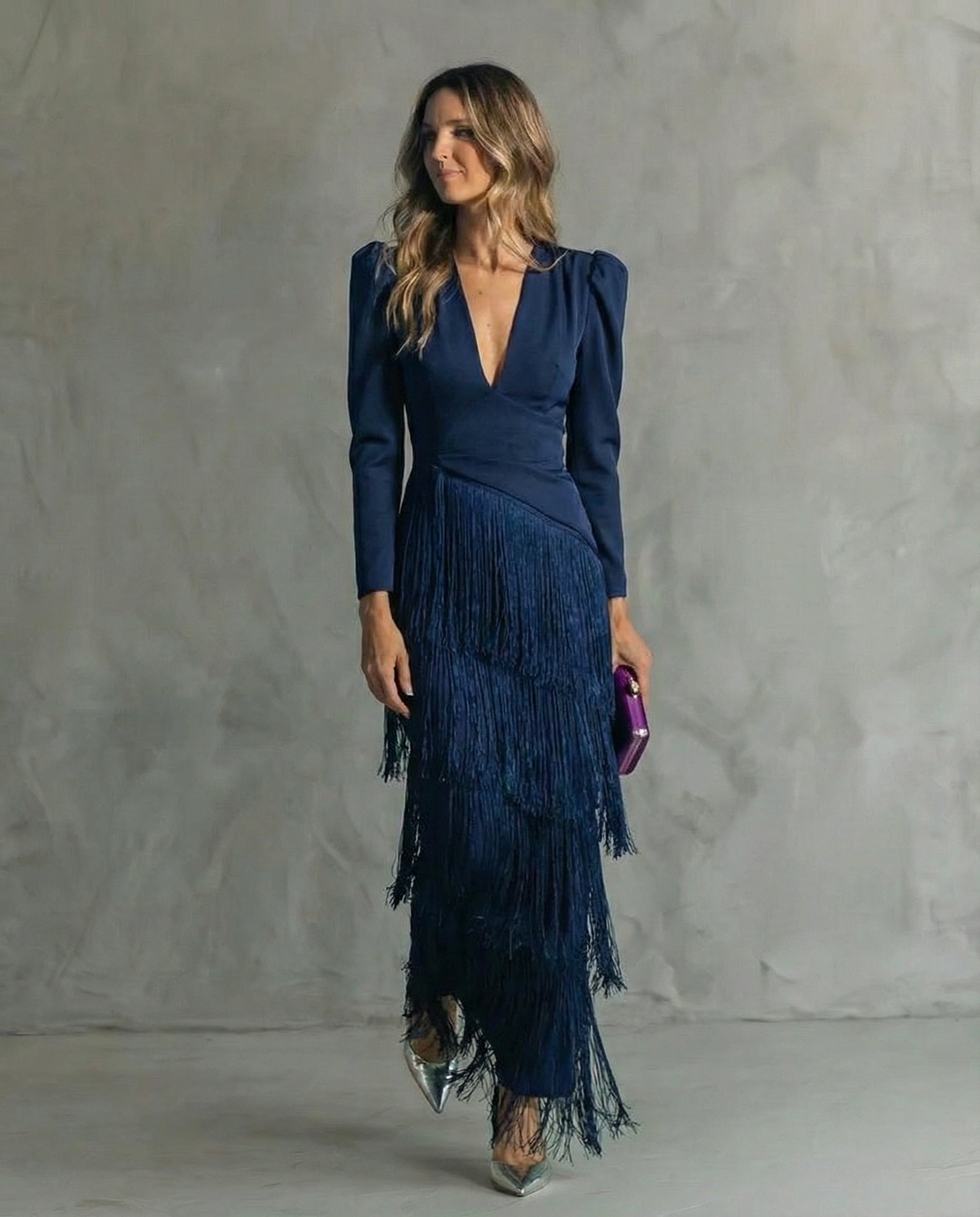 Chiara - Abito elegante con maniche a frange