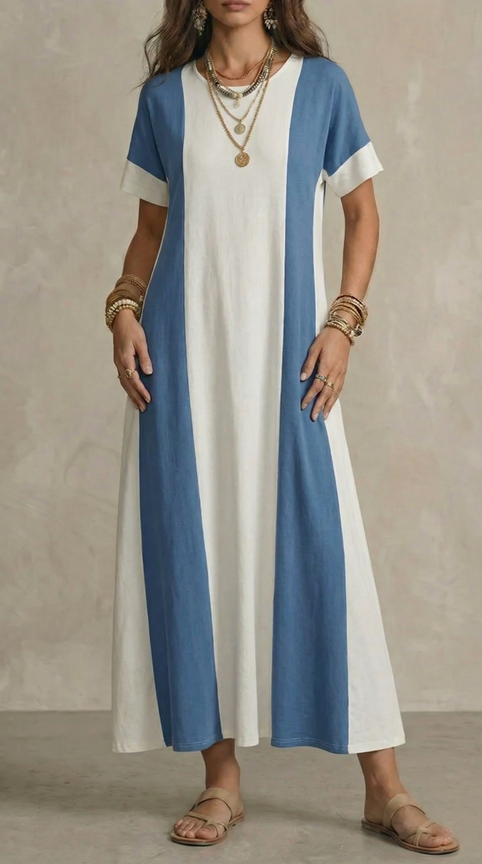 Soraya | Abito Maxi a Maniche Corte Color Block