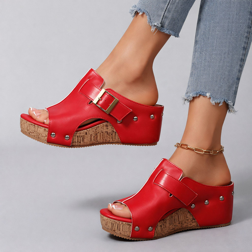 CASSIA™ | Sandalias con suela de cuña de cuero