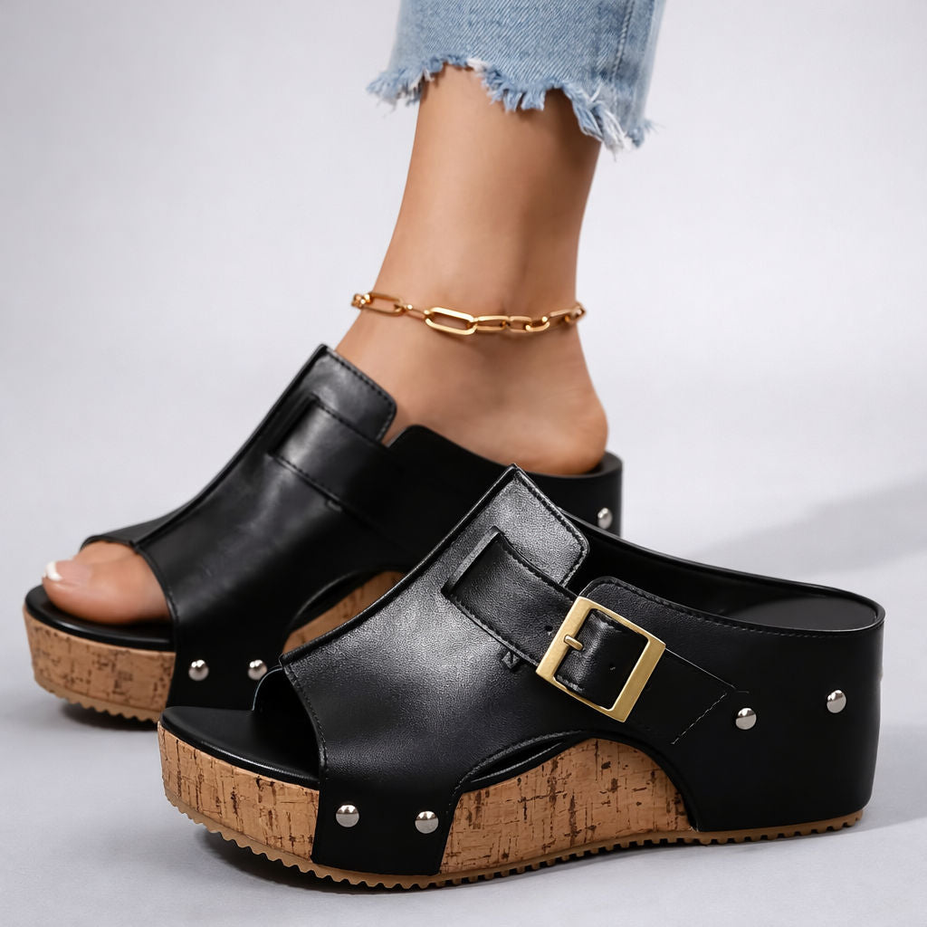 CASSIA™ | Sandalias con suela de cuña de cuero