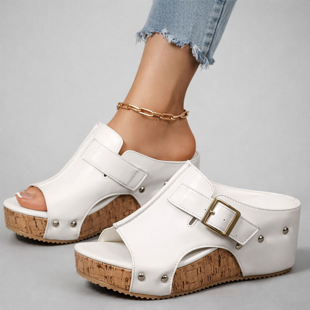 CASSIA™ | Sandalias con suela de cuña de cuero
