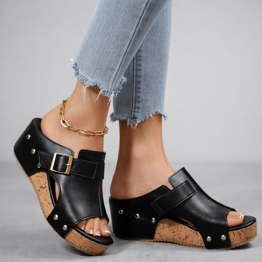 CASSIA™ | Sandalias con suela de cuña de cuero