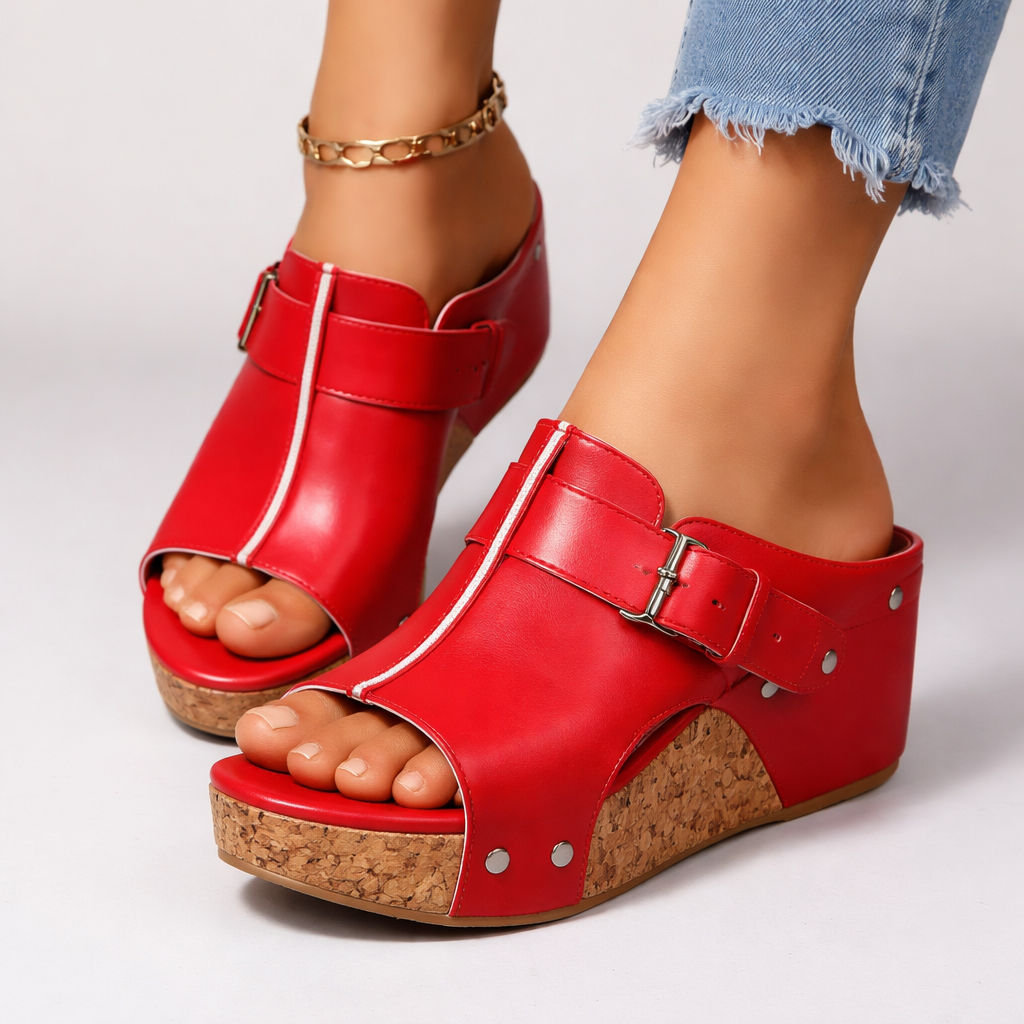 CASSIA™ | Sandalias con suela de cuña de cuero