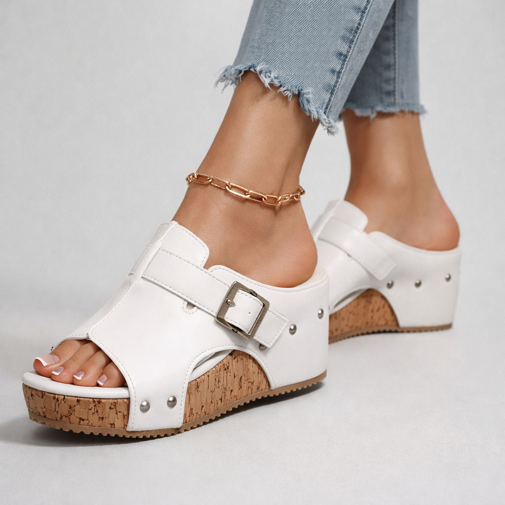 CASSIA™ | Sandalias con suela de cuña de cuero