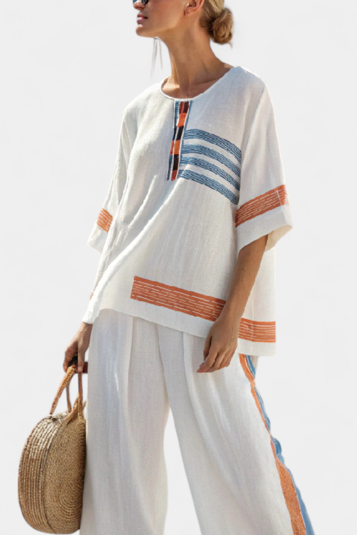 Marcellin | Top e Pantaloni Striati Blu-Arancio Sofisticati