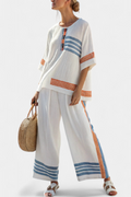 Marcellin | Top e Pantaloni Striati Blu-Arancio Sofisticati