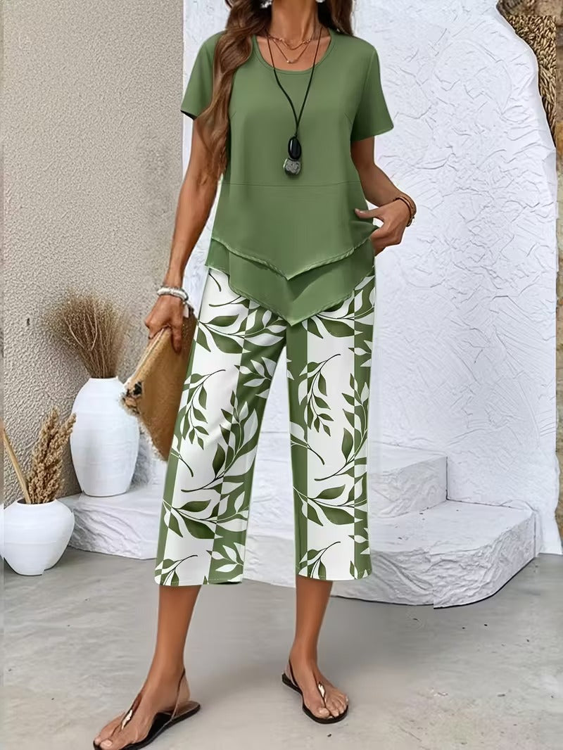 Arvessa | Set Due Pezzi con Stampa Fogliare Casual