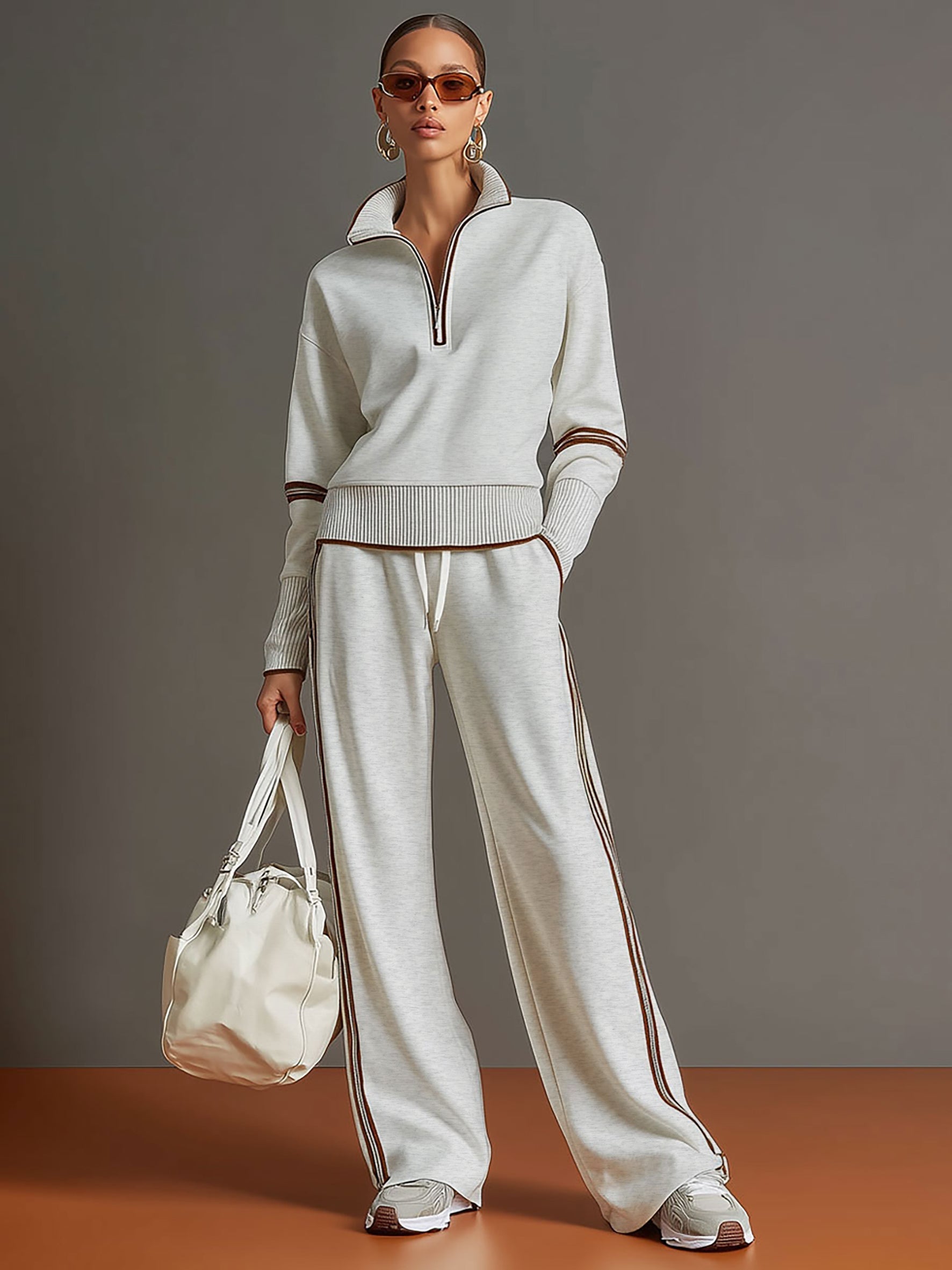Priscilla - Completo Sportivo Elegante con Felpa Mezza Zip