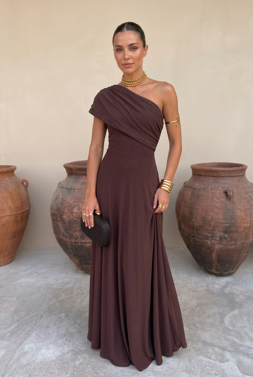 Abito Positano — Drappeggiato Monospalla in Terracotta