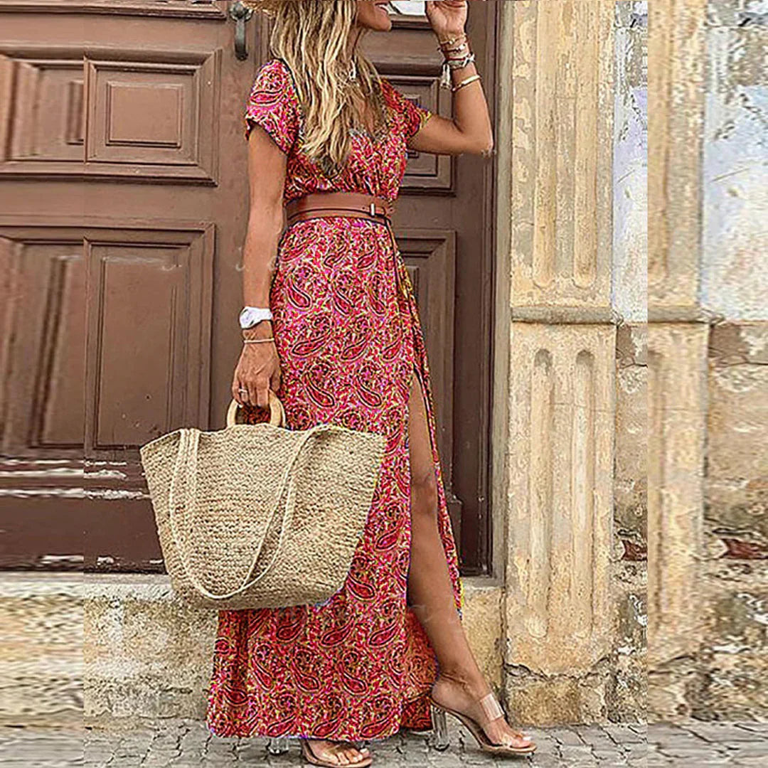 Nerissa | VESTIDO LARGO BOHEMIO CON CINTURA FRUNCIDA