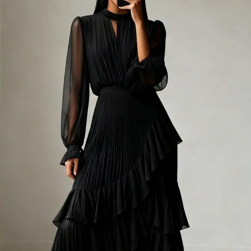 Mara - Vestido de primavera elegante medio plisado con volantes